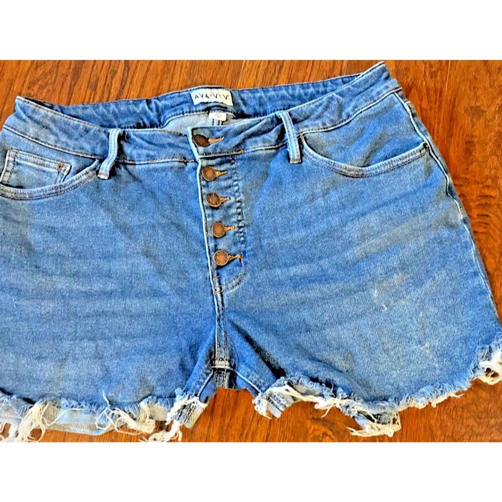 Ava & Viv Denim Button-Fly STRETCHY Jean Shorts Raw Hem Y2K 16W